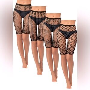 High Waisted Mesh Short Leggings See Through Fishnet Tights Shorts